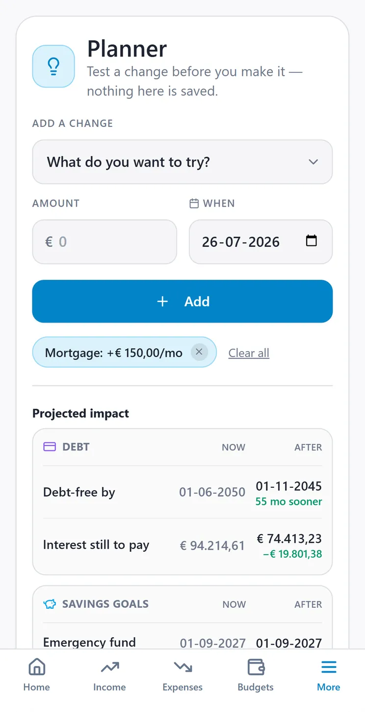 The CroSum planner projecting twelve months of cash flow.